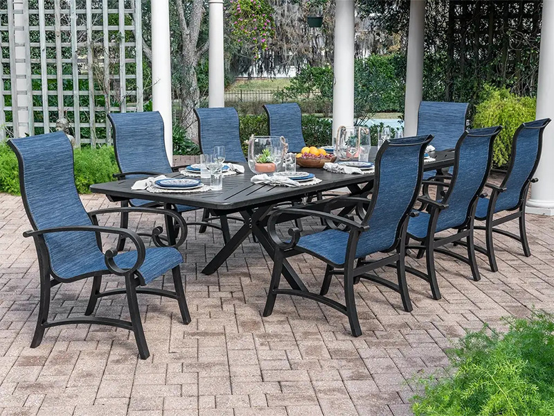 Aluminium Gangsa Berumur Solstice dengan Sling 7 Piece Dining Set (44x84-130 in. Meja makan)