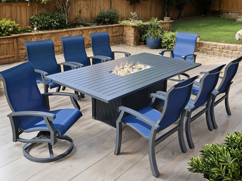 Chateau aluminium luaran dengan sling 9 piece set makan (90x47 in. Pit api makan)