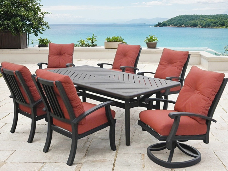 Chateau aluminium luaran dengan kusyen 7 keping set makan (86x44 in. Meja makan)